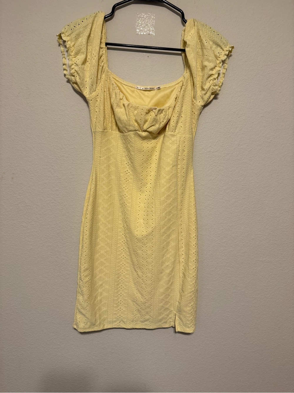 Sunny Yellow Eyelet Mini Dress with Puff Sleeves
